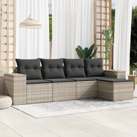 Set canapele de grădină cu perne, 5 piese gri deschis poliratan