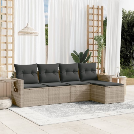 Set canapele de grădină cu perne, 5 piese gri deschis poliratan