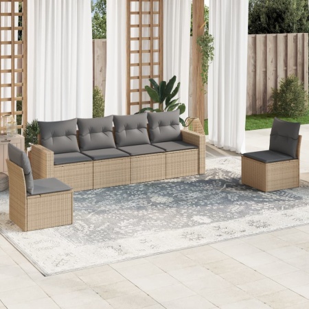 Set canapele de grădină cu perne, 6 piese, bej, poliratan