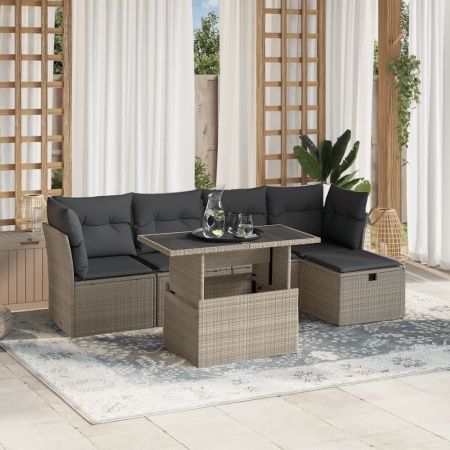 Set canapele de grădină cu perne, 6 piese gri deschis poliratan