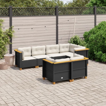 Set canapele de grădină cu perne, 7 piese, negru, poliratan