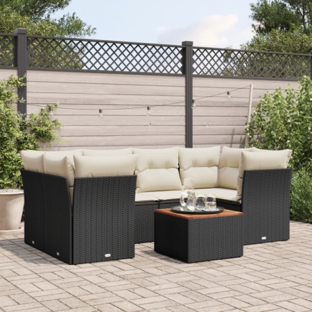 Set canapele de grădină cu perne, 7 piese, negru, poliratan