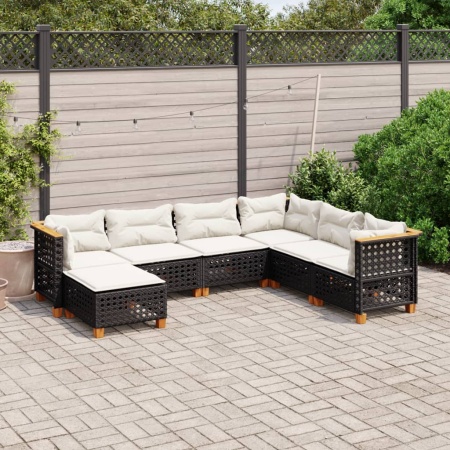 Set canapele de grădină cu perne, 7 piese, negru, poliratan