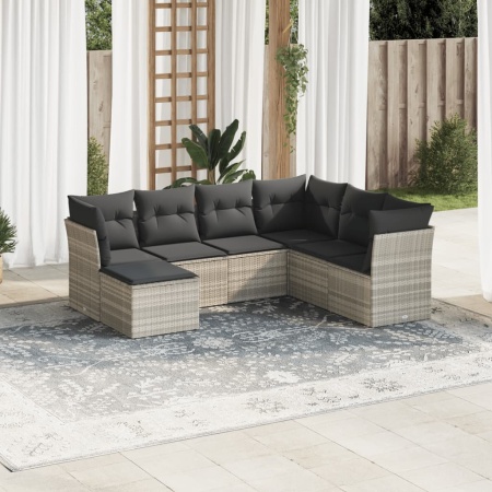 Set canapele de grădină cu perne, 7piese gri deschis poliratan