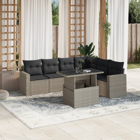 Set canapele de grădină cu perne, 7piese gri deschis poliratan