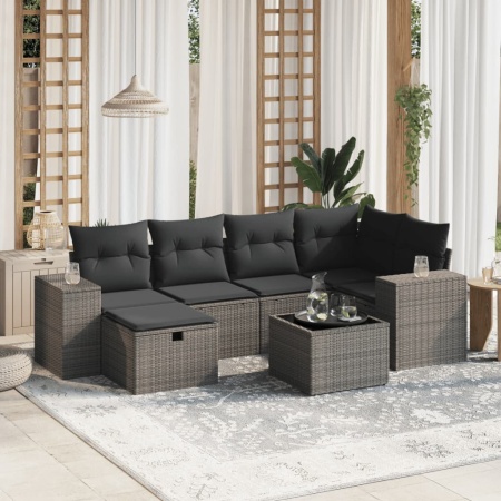 Set canapele de grădină cu perne, 7piese gri deschis poliratan