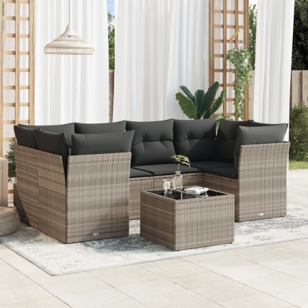 Set canapele de grădină cu perne, 7piese gri deschis poliratan