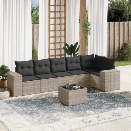 Set canapele de grădină cu perne, 7piese gri deschis poliratan