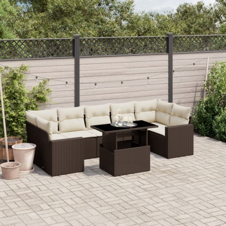Set canapele de grădină cu perne, 8 piese, maro, poliratan