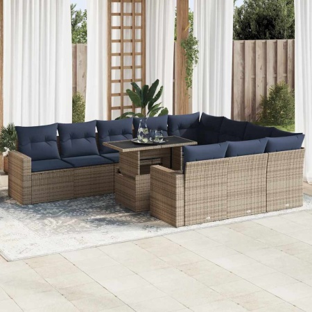 Set canapele grădină cu perne 11 piese, negru, poliratan/acacia
