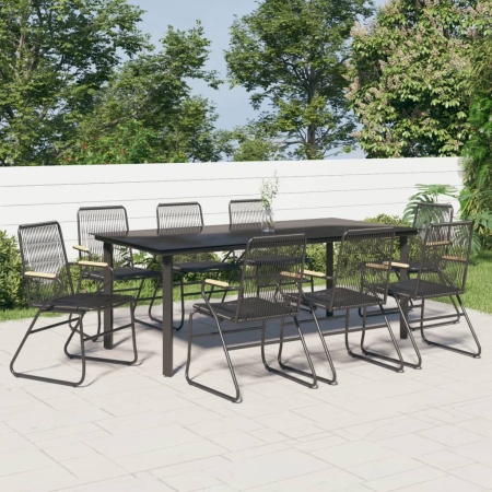 Set cu masă pentru grădină, 9 piese, negru, ratan PVC