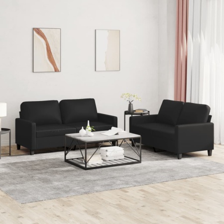 Set de canapele cu perne, 2 piese, negru, piele ecologică