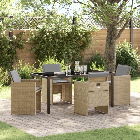 Set de Dining 5 Piese cu Perne Bej din Ratan Poly