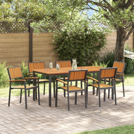 Set de dining pentru grădină de 7 piese din lemn masiv de acacia și metal - Img 1