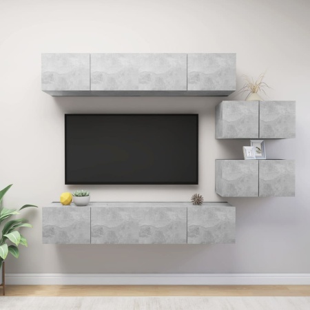 Set de dulapuri TV, 6 piese, gri beton, lemn prelucrat