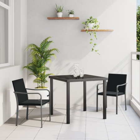 Set de grădină din 3 piese cu perne, Negru, Poliratan