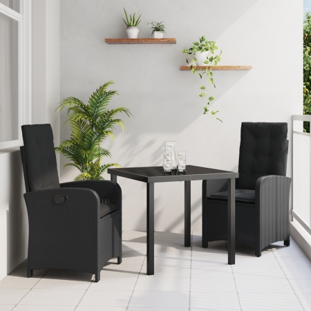 Set de Masă pentru Grădină cu 3 Piese, Negru, Ratan Polimer