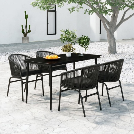 Set de servit masa pentru grădină, 5 piese, negru