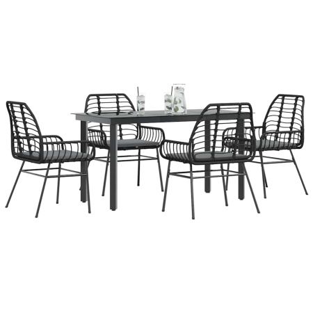 Set de sufragerie de grădină 5 piese neagră Sticlă Poly Rattan