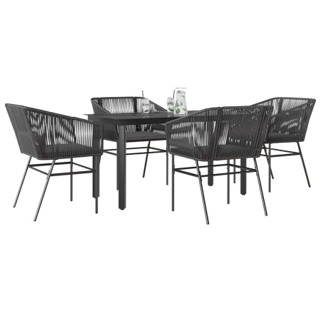 Set de sufragerie de grădină 5 piese neagră Sticlă Poly Rattan - Img 1