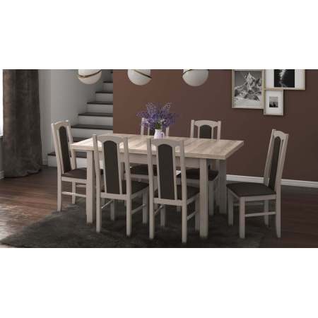 Set masa extensibila 120x150cm cu 6 scaune tapitate, mb-13 max5 si s-37 boss7 s6, sonoma, lemn masiv de fag, stofa