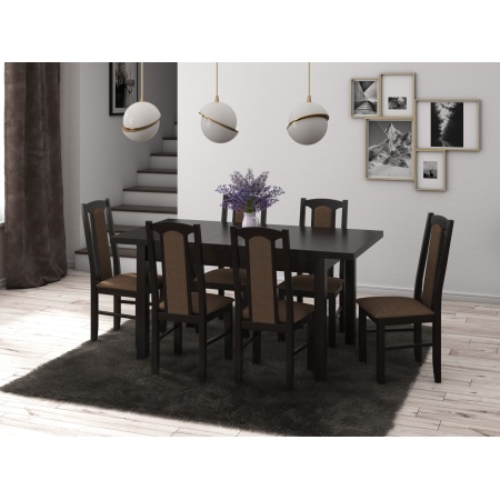 Set masa extensibila 120x150cm cu 6 scaune tapitate, mb-13 max5 si s-37 boss7 w15, wenge, lemn masiv, stofa