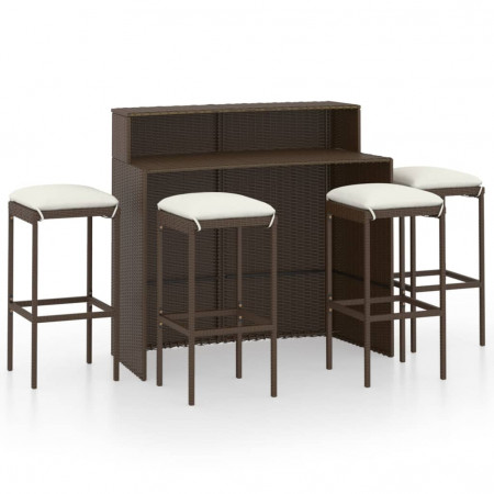Set mobilier bar de grădină cu perne, 5 piese, maro