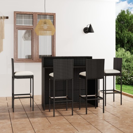 Set mobilier bar de grădină cu perne, 5 piese, negru - Img 1