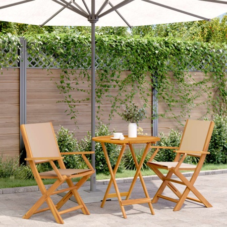 Set mobilier bistro, 3 piese, textil bej/lemn masiv