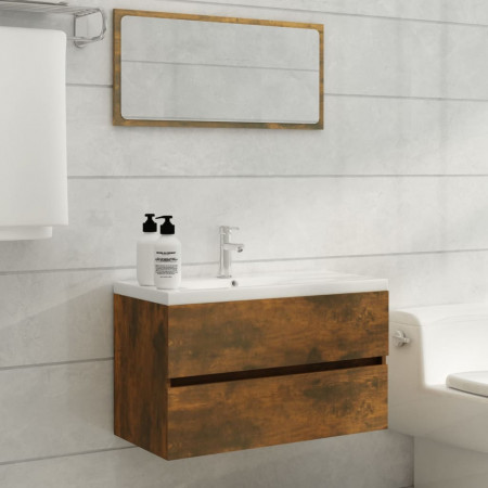Set mobilier de baie, 2 piese, stejar fumuriu, lemn prelucrat