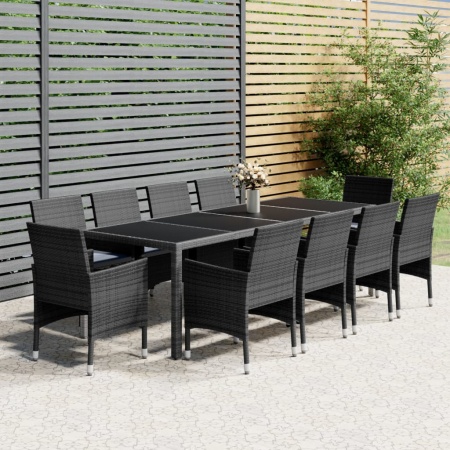 Set mobilier de grădină, 11 piese, gri, poliratan