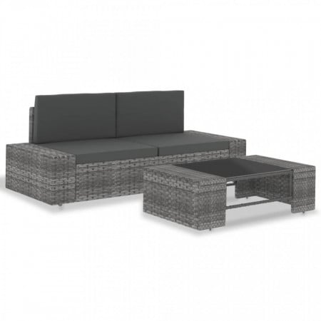 Set mobilier de grădină, 3 piese, gri, poliratan - Img 1