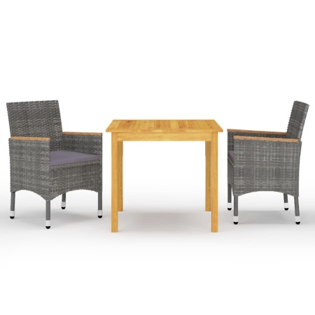 Set mobilier de grădină, 3 piese, gri
