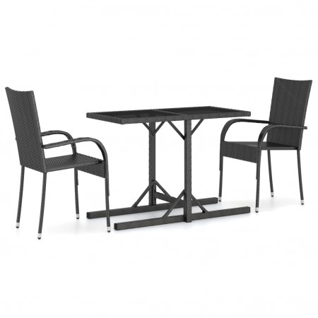Set mobilier de grădină, 3 piese, negru