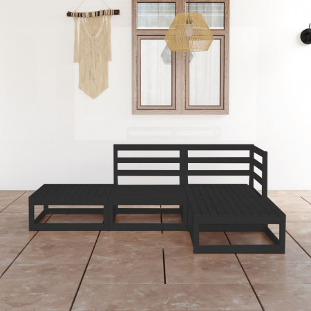 Set mobilier de grădină, 4 piese, negru, lemn masiv de pin