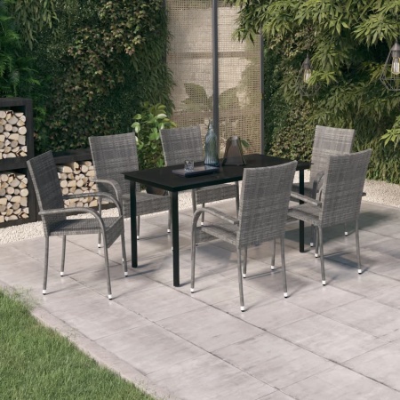 Set mobilier de grădină, 7 piese, gri și negru