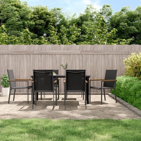 Set mobilier de grădină, 7 piese, negru, textilenă și oțel - Img 1