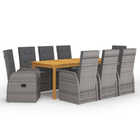 Set mobilier de grădină, 9 piese, gri