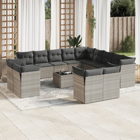 Set mobilier de grădină cu perne,14 piesegri deschis, poliratan