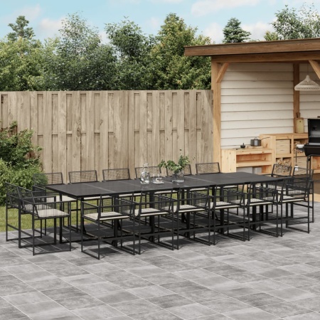 Set mobilier de grădină cu perne, 17 piese, negru, poliratan