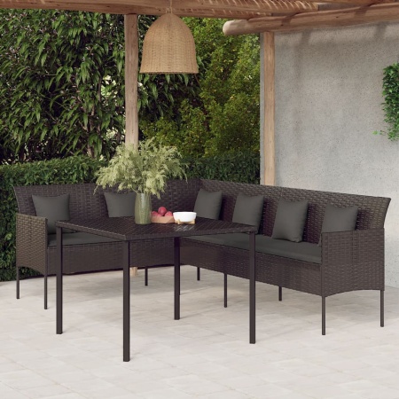 Set mobilier de grădină cu perne, 2 piese, negru, poliratan