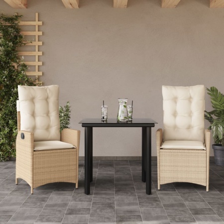Set mobilier de grădină cu perne, 3 piese, bej, poliratan
