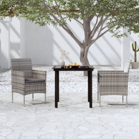 Set mobilier de grădină, cu perne, 3 piese, gri și negru