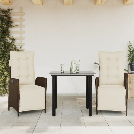 Set mobilier de grădină cu perne, 3 piese, maro, poliratan