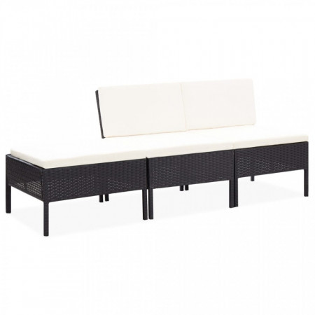 Set mobilier de grădină cu perne, 3 piese, negru, poliratan