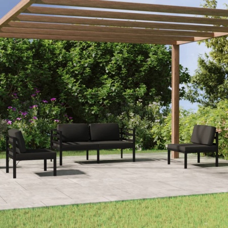 Set mobilier de grădină cu perne, 4 piese, antracit, aluminiu