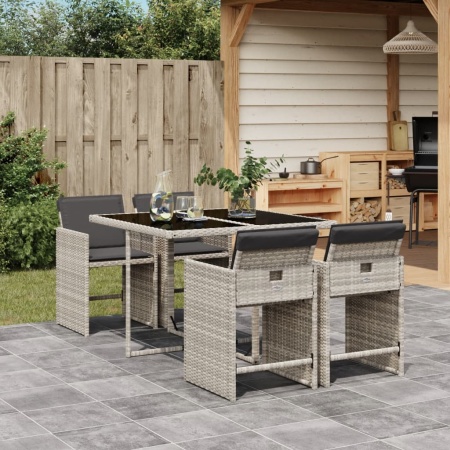 Set mobilier de grădină cu perne, 5 piese gri deschis poliratan