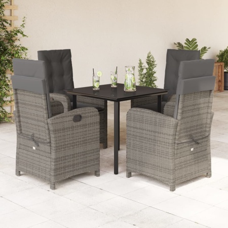 Set mobilier de grădină cu perne, 5 piese, gri, poliratan - Img 1