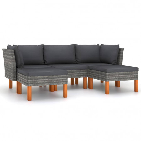 Set mobilier de grădină cu perne, 5 piese, gri, poliratan