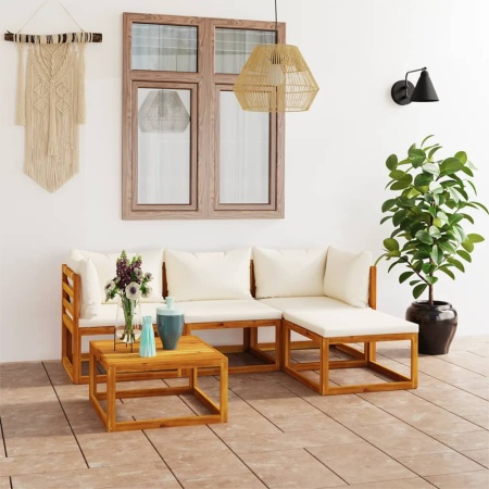 Set mobilier de grădină cu perne, 5 piese, lemn masiv de acacia